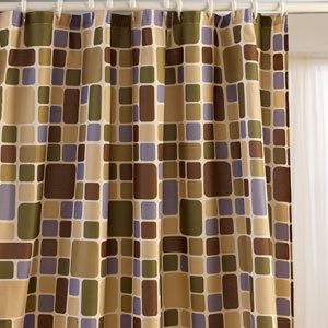   Squares Shower Curtain Chocolate Brown Blue Green Olive Tan New