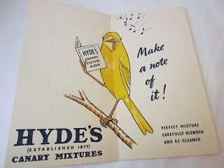 Hydes Canary Bird Food Fold Out Advertising Trade Card c1920s