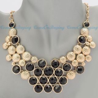   Chain Circle Round Black Resin Beads Pendant Bib Necklace