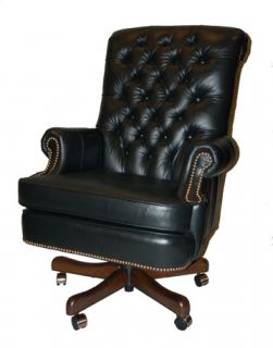 Handsome Genuine Top Grain Black Leather CEO Office Desk Chair