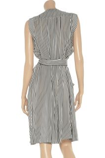   Max Azria Silk Designer Black White Striped Sleeveless Dress   S Small