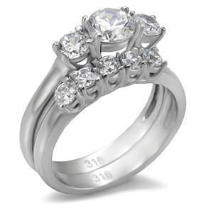   Steel April Clear CZ Birthstone Ladies Wedding Set Ring Jewerly