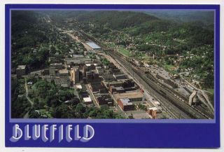 Bluefield WV Town Aerial View Railroad Depot Postcard