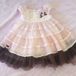 Baby Biscotti Tiered Pink Brown Dress 9 MO