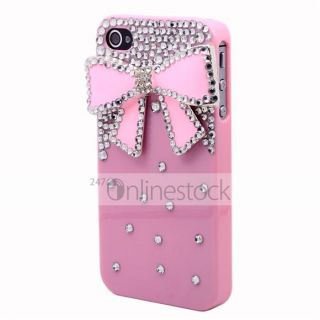 Pink 3D Bow Diamond Crystal Bling Case Rigid Plastic Cover for iPhone 