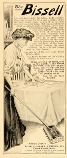 1908 Vintage Ad Bissell Carpet Sweeper Cleaning House Original 