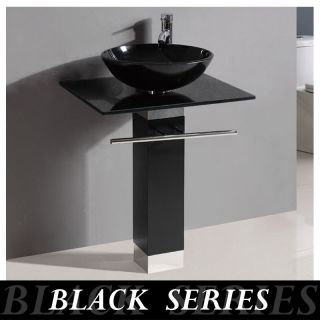 Black Series 23 Bathroom Tempered Glass Vessel Sink Vanity w 12 