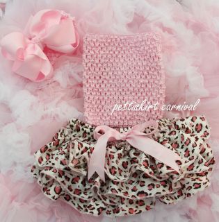 Newborn Baby Leopard Satin Bloomers Light Pink Tube Top Bow Headband 