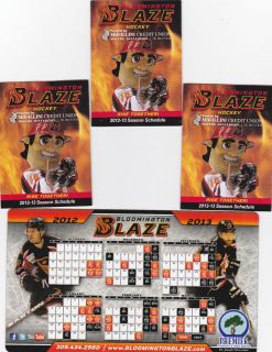 2012 2013 Bloomington Blaze magnet and pocket schedule  Central Hockey 