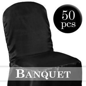 50 Black Satin Banquet Chair Covers Wedding Party New