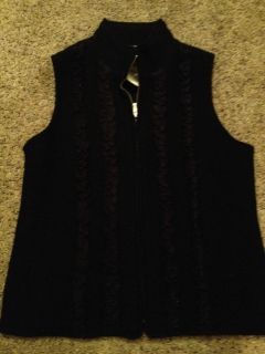 NWT Coldwater Creek Black Ruffle Front Knit Vest 100 Wool Retail 69 00 