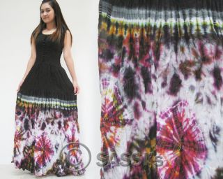 Dress DQG75 Black Tie Dye Batik Smock Cotton Gown Maxi Long Women 