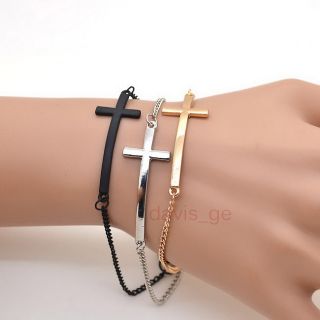1pcs Fashion Jewelry Gold Silver Black Cross Bracelet Bangle 8 Girls 