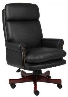 Black Leather Executive Office Chair with Mahogany Wood Base B850 