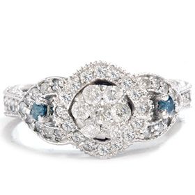 Real 79 Carat Pave Antique Blue Diamond Engagement 14k White Gold Ring 