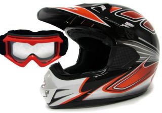 Adult Red Black Dirt Bike ATV Motocross Off Road Helmet w Goggles s M 