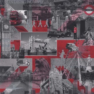 Black / White / Red   102509   Britannia (London)   Muriva Wallpaper 