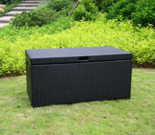 Outdoor Black Wicker Patio Furniture Storage Deck Box