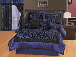 blue satin zebra flocking comforter set window curtain queen size