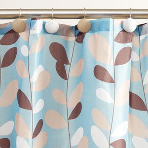 Brown Tan White Vines on Blue Fabric Shower Curtain Matching Hooks New 