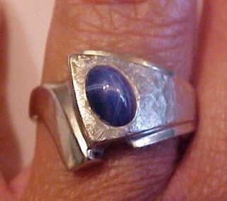   Vintage Mens 10k White Gold Blue Star Sapphire Jeweled Ring * Size 9