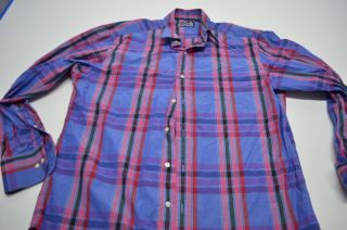 Robert Graham Blue Red Plaid Dress Shirt 16.5 x 34/35 Cotton