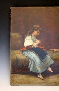   Genre Portrait Painting Young Girl w A Tambourine by Blauvelt