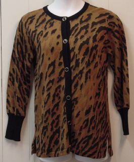 Bob Mackie Leopard Print Button Front Cardigan Size XS Camel