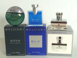 Lot of 3 Mini miniature perfume BVLGARI AQVA BLV BANANA REPUBLIC SLATE 