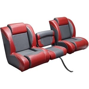   Three Piece Bass Boat Bucket Bench Seats Set Charcoal Red