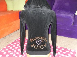   Logo Velour Hoodie Black Sweatshirt Bloomies Love Juicy Sz XS S