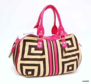 Bodhi 2010 Geo Fabric Satchel Bag Handbag Tan Pink