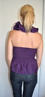 Purple Ruffle Layered Victorian Couture Rosette Halter Blouse Shirt 
