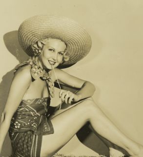   Photograph Risque Joan Blondell Pin Up Cowgirl Hay Bale Legs