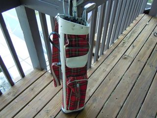 Mickey Wright Plaid Golf Bag w 2 Woods 4 Irons and 1 Putter
