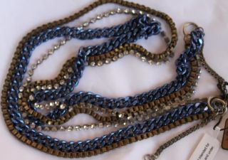 NWT Juicy Couture BLUE Link CRYSTAL COPPER MULTI CHAIN Strand Long 