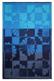  Patio Rug Mat Tahiti Blue Floral Recycled Earth Friendly
