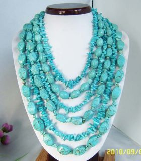  multi strand necklace with blue turquoise blue coral