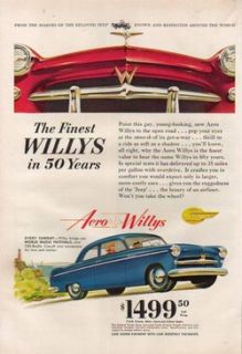 1953 Blue Aero Willys $1499 Grill Automobile Classic 50s Vintage Car 