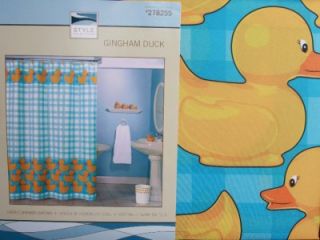 Gingham Duck Yellow Blue Fabric Shower Curtain NIP Disc