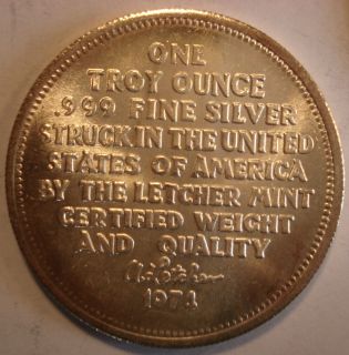 Letcher Mint Silver Trade Coin Sterling US Bullion Lot Melt Mint 1974 
