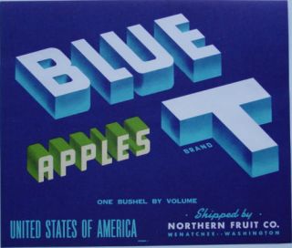 Blue T Vintage Apple Crate Label Wenatchee WA