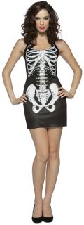 Bones Tank Dress  Black Mini Dress with Skeleton Print. One Size Fits 