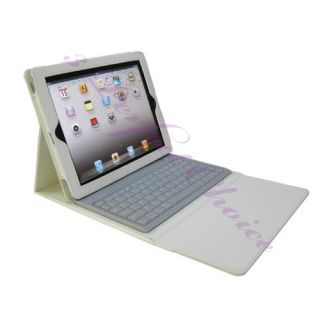 White Wireless Bluetooth Keyboard Deluxe Leather Case Cover Stand iPad 