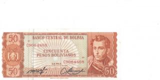 Bolivia 50 Pesos Bolivinos 1962 VF RARE