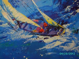 Signed Leroy Neiman Framed Poster Blue Sailing Boat