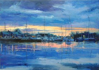 Original Painting Oil on Canvas Art Boats Marina Dusan