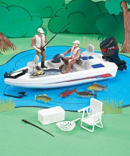 18 Peice Bass Boat Fishing Toy Set Includes Boat Fish Men and 