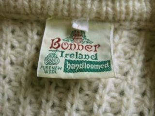 Bonner Irish Aran Fisherman Wool Cardigan Sweater L