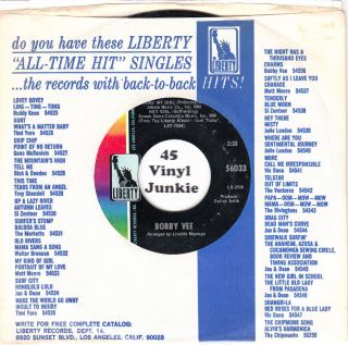 Bobby Vee 45 RPM My Girl Hey Girl on Liberty Records
